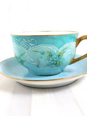 Haviland Aqua Teacup with Raised White Trim # 25972